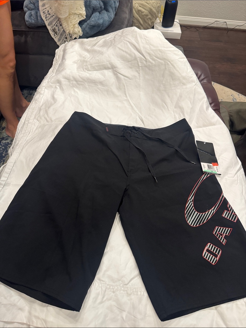 Oakley Black Athletic Swim Shorts with Striped Logo
